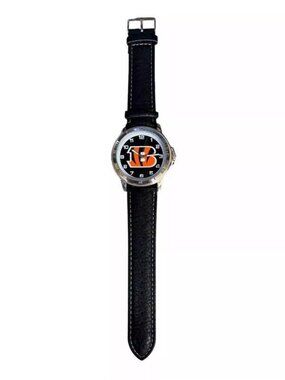 Cincinnati Bengals Classic Men's Watch by Sparo Black Leather Band Official NFL